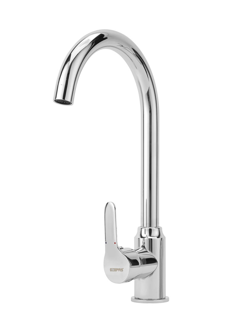 GEEPAS - Single Lever Sink Mixer | High Quality Brass Deck Mounted Tap for Kitchen and Bathroom| Durable Solid Metal Lever Handle, Ceramic Cartridge| Leak-Proof, Solid Handle and 360-Degree Swiveling Spout| Chrome Finish | GSW61165 - Image 1