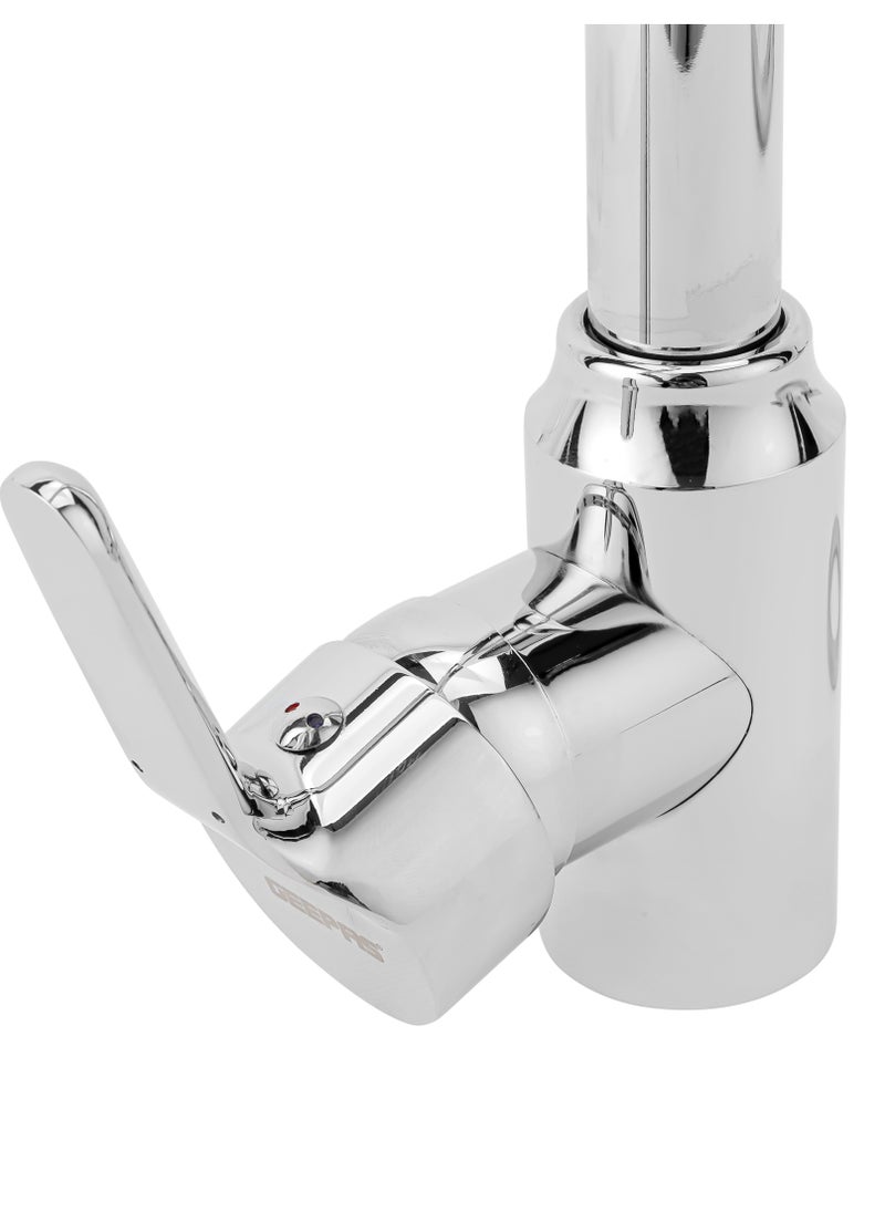 GEEPAS - Single Lever Sink Mixer | High Quality Brass Deck Mounted Tap for Kitchen and Bathroom| Durable Solid Metal Lever Handle, Ceramic Cartridge| Leak-Proof, Solid Handle and 360-Degree Swiveling Spout| Chrome Finish | GSW61165 - Image 1