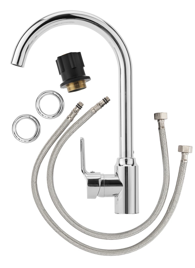 GEEPAS - Single Lever Sink Mixer | High Quality Brass Deck Mounted Tap for Kitchen and Bathroom| Durable Solid Metal Lever Handle, Ceramic Cartridge| Leak-Proof, Solid Handle and 360-Degree Swiveling Spout| Chrome Finish | GSW61165 - Image 1