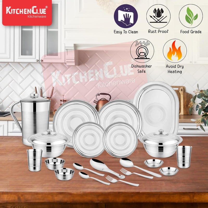 KITCHEN CLUE Stainless Steel Dinner Set 51 pcs Silver Touch Finish - Image 5