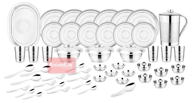 KITCHEN CLUE Stainless Steel Dinner Set 51 pcs Silver Touch Finish - Image 1