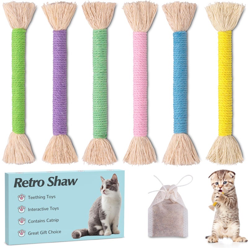 Retro Shaw Cat Toys Chew Ropes with Catnip 6 Pack Safe Teeth Cleaning Kitten Toys for Indoor Cats Kitty Cat Nip Kicker Interactive Pet Toys 61 Inches - Image 2