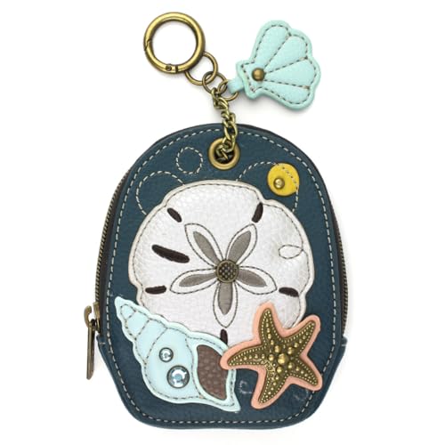 CHALA Mini Coin Purse Keychain - Women's RFID Protected Card Holder and Coin Purse Accessory - Sand Dollar - turquoise - Image 1