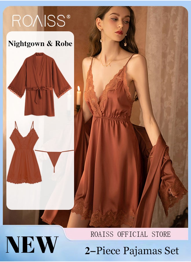 2-Piece Set of Women Pajamas with V-Neck Design Women Home Wear Set Same Color Outer Robe and Lace Element Nightgown - pzsku/Z00D8CBC3DB913B2EAFB2Z/45/_/1729044656/31ae01f3-138a-4ab5-a82d-9d5e57ebef54