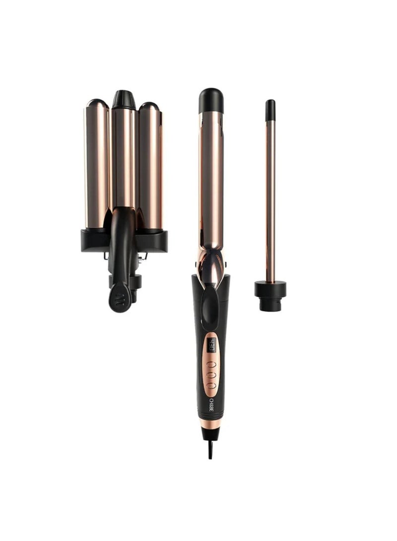 CH&BE 3 in 1 Waver | Titanium Barrels | Versatile Waves | One Tool for Wide, Tight & Beachy Waves | Long-Lasting Styles That Resist Weather & Movement | 3 Lightweight Titanium Barrels for Quick Styling | Negative Ions Reduce Frizz & Add Shine - Image 1