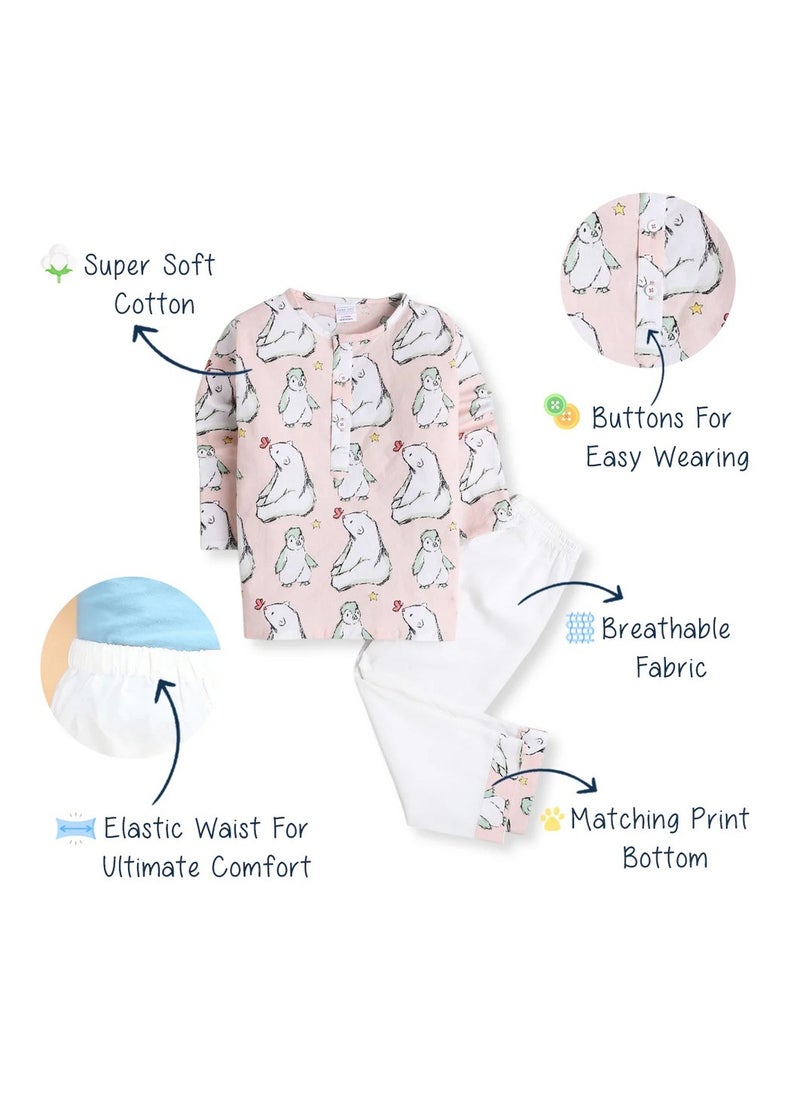 Polka Tots Polka Tots Full Sleeves Night Wear Bear Kurta Pyjama - White  - Image 5