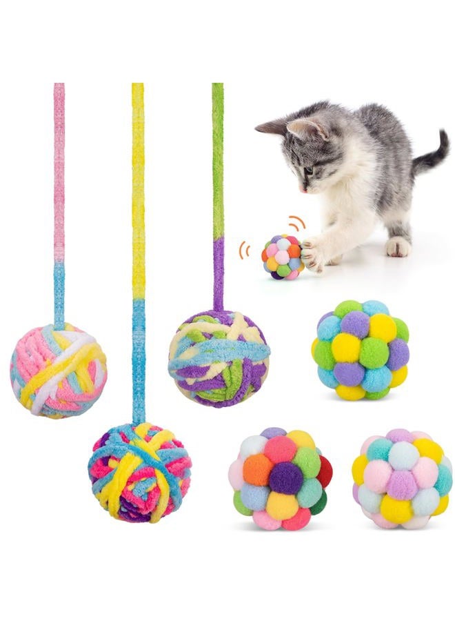 Retro Shaw Woolen Cat Toy Balls with Bell and Fuzzy Balls, Interactive Toys for Indoor Cats and Kittens, Chew Toys, 6 Pack - Image 1