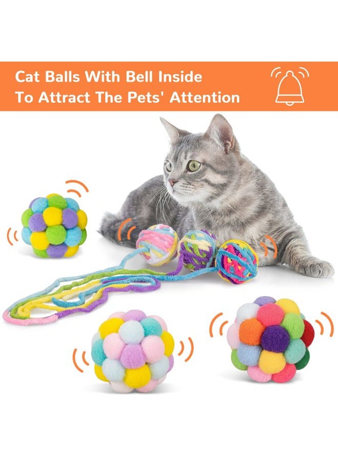 Retro Shaw Woolen Cat Toy Balls with Bell and Fuzzy Balls, Interactive Toys for Indoor Cats and Kittens, Chew Toys, 6 Pack - Image 2