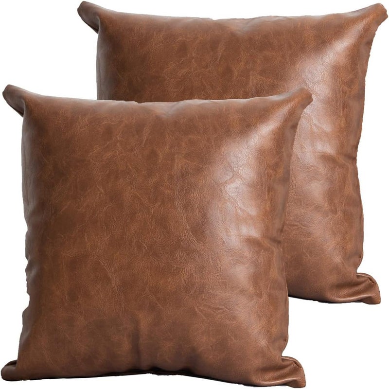 TOMWISH Artificial Leather Pillow Case 18X18 Inch Set of 2 Brown Decorative Modern Throw Pillow Covers for Bedroom Living Room Sofa Car Cushion Cover - Image 1