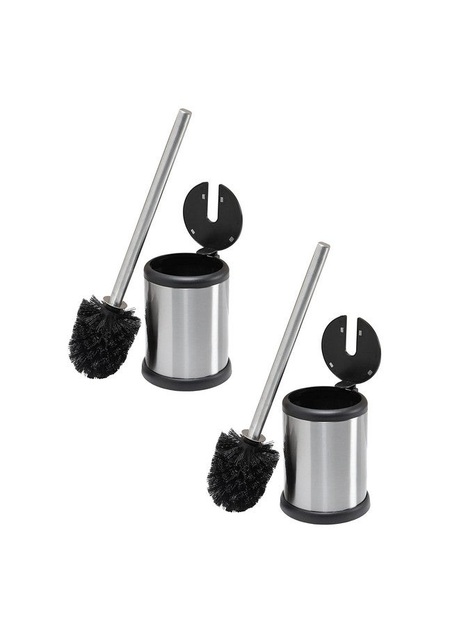 Bath Bliss Stainless Steel 2 Pack Self Closing Lid Toilet Brush and Holder, Finger Print Proof, Compact, Small Space - Image 1