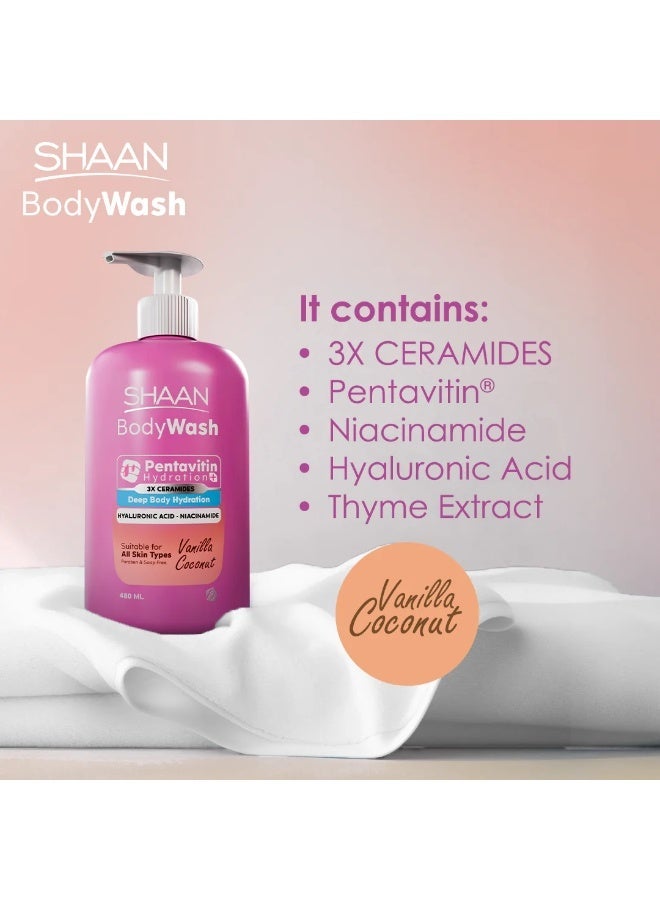 شان غسول الجسم المرطب بنكهة الفانيليا وجوز الهند 480 مل - Image 3