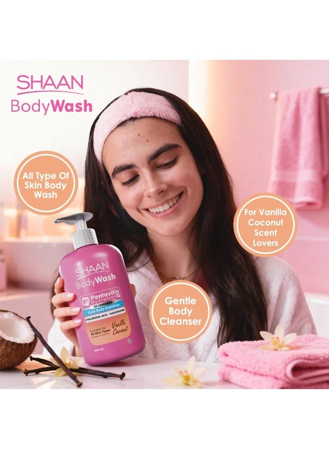 شان غسول الجسم المرطب بنكهة الفانيليا وجوز الهند 480 مل - Image 2