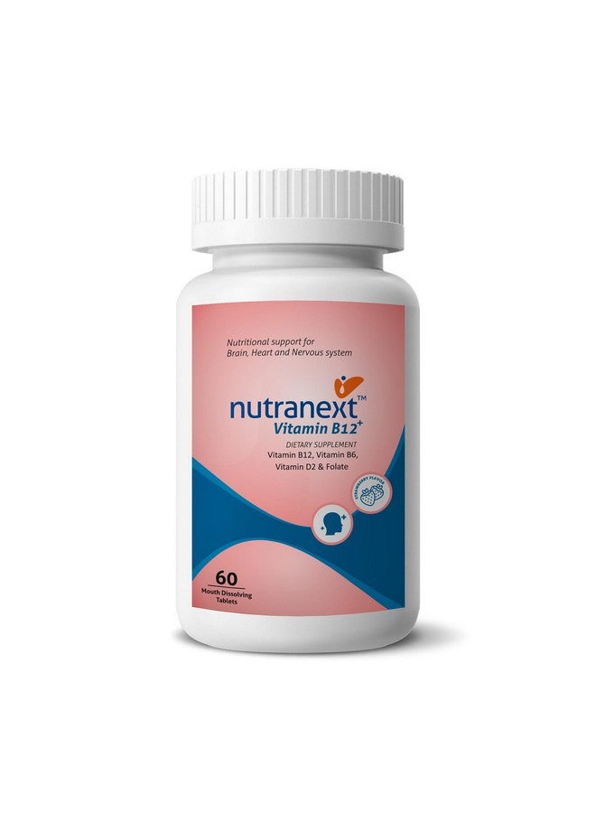 Nutranext® Vitamin B12 Supplement - A blend of Vitamin B12, B6, D2 & Folic Acid - 60 Chewable Tablets, Strawberry Flavour - Supports Energy, Nerve Health