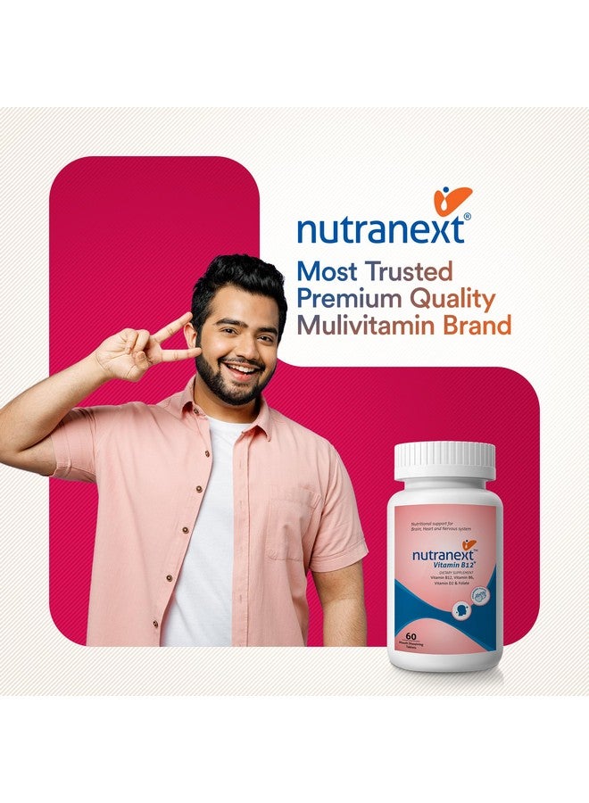 nutranext مكمل فيتامين ب12 من نوترا نكست® - مزيج من فيتامين ب12، ب6، د2 وحمض الفوليك - 60 قرص قابل للمضغ، بنكهة الفراولة - يدعم الطاقة وصحة الأعصاب - Image 4