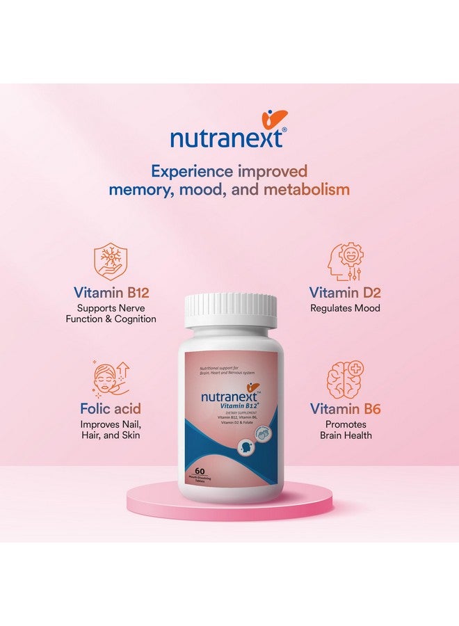 nutranext مكمل فيتامين ب12 من نوترا نكست® - مزيج من فيتامين ب12، ب6، د2 وحمض الفوليك - 60 قرص قابل للمضغ، بنكهة الفراولة - يدعم الطاقة وصحة الأعصاب - Image 3