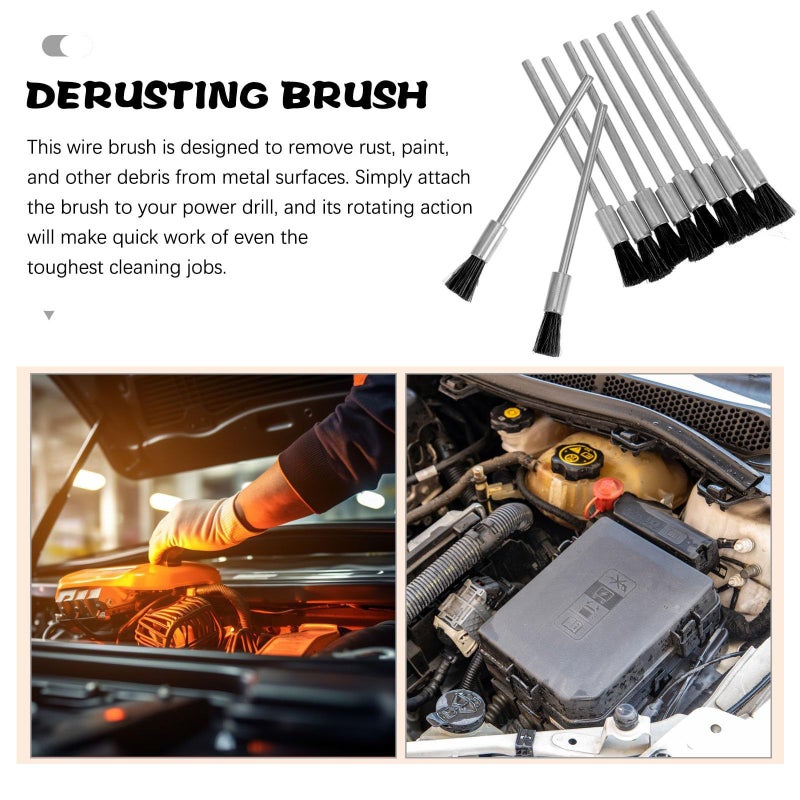 10Pcs Long Handle Steel Wire Scrub Brushes 3x6x75mm for Rust Removal Surface Preparation - Image 4