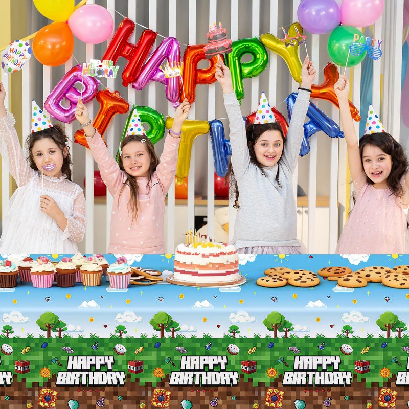WAHA-GG 3 Pack Video Game Tablecloth,Plastic Disposable Gaming Theme Tablecloth, Retro Pixel Art Block Design, Vibrant 8-Bit Square Patterns for Kids Birthday Party,54 * 108 inch. - Image 5