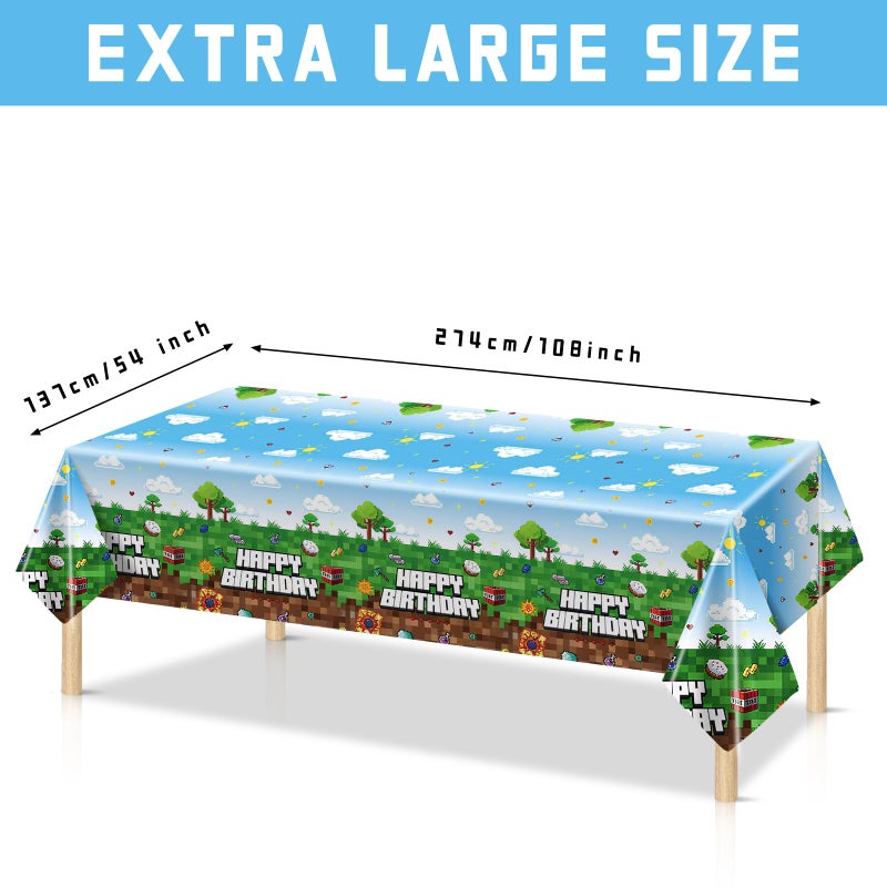 WAHA-GG 3 Pack Video Game Tablecloth,Plastic Disposable Gaming Theme Tablecloth, Retro Pixel Art Block Design, Vibrant 8-Bit Square Patterns for Kids Birthday Party,54 * 108 inch. - Image 2