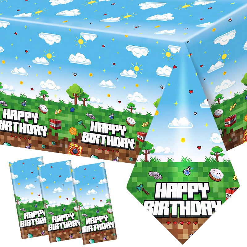 WAHA-GG 3 Pack Video Game Tablecloth,Plastic Disposable Gaming Theme Tablecloth, Retro Pixel Art Block Design, Vibrant 8-Bit Square Patterns for Kids Birthday Party,54 * 108 inch. - Image 1
