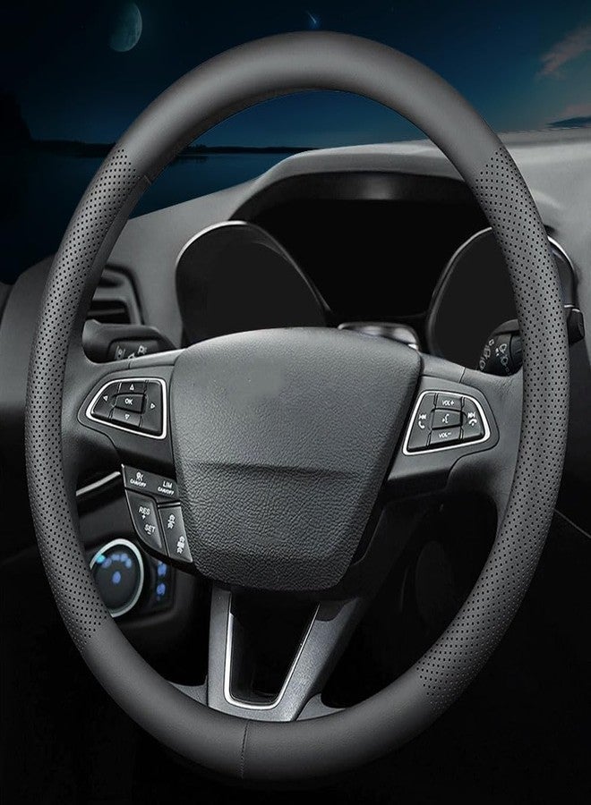 HAOTULE Nappa Leather Slim and Stylish Steering Wheel Cover, for Ford Steering Wheel Cover Accessories Interior Modification, Black - Image 4