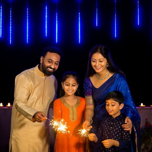 Litehom Rain Drop LED Meteor Shower 192 LEDs 8 Tubes (11.8") | Icicle Falling Effect for Diwali, Christmas, New Year, Home & Outdoor Decoration, Balcony, Tree, Party Decor (Blue) - Image 5