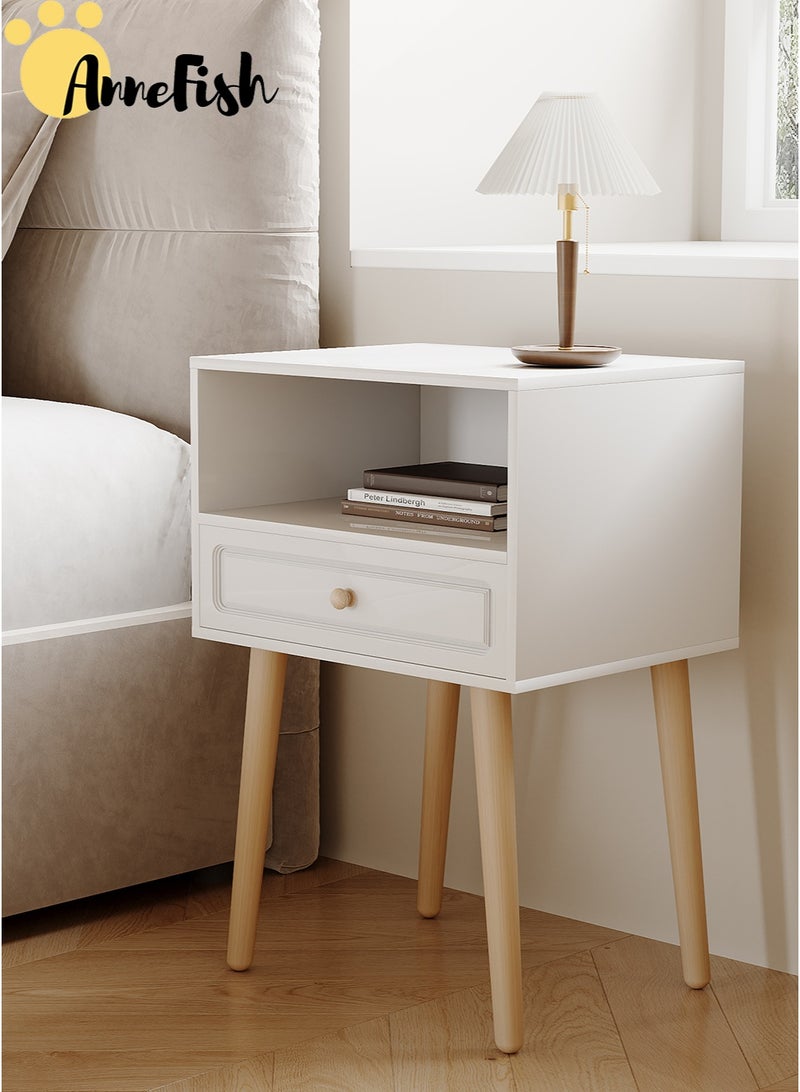 AnneFish 45*34*60cm Nightstand with Drawer Home Bedside Table 2-Tier Modern Nightstands End Coffee Table with Open Storage Shelf for Bedrooms - Image 1
