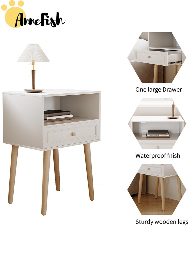 AnneFish 45*34*60cm Nightstand with Drawer Home Bedside Table 2-Tier Modern Nightstands End Coffee Table with Open Storage Shelf for Bedrooms - Image 4