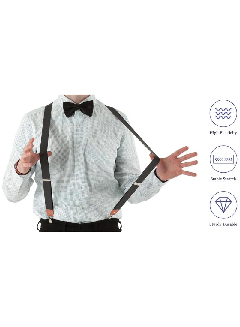 Brown Leather on Tab and Clip Suspenders for Men, Heavy Duty Wedding Braces for Groom and Groomsmen, Ideal for Tuxedos, Formal Shirts, Shorts, and Jeans, Perfect for Weddings and Events. - Image 5