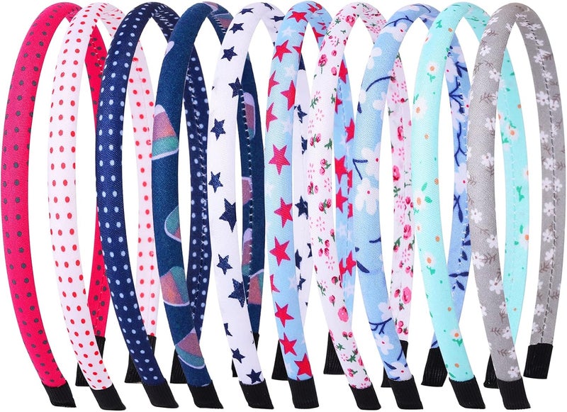Candygirl 10pcs Headbands for Girls Floral Fabric Dots Heart Hair Hoop Flower Strip Hair Bands Alice Bands for Girls Women
