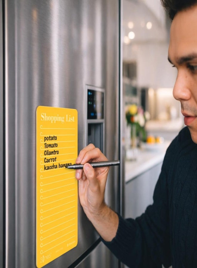 3 Lines Shopping List Fridge Magnet with Marker|Smart Planning & Shopping for Family, Working Professionals|to Do List| Acrylic Magnetic Notepad for Kitchen Organisation|12x24 cms|Papaya Color|Large - Image 2