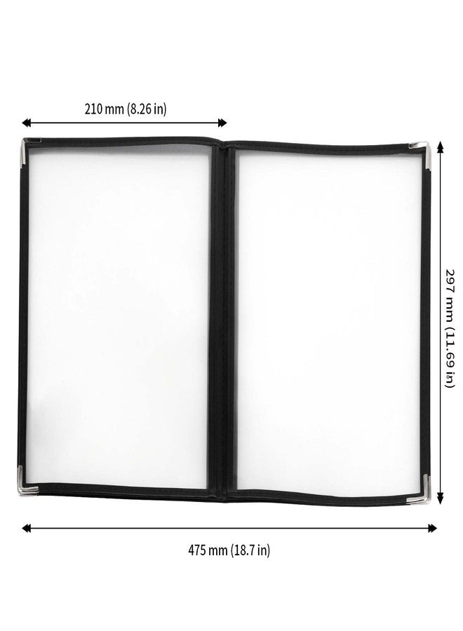 JAPCHET 4 Pack 8.5 X 11 Inch Menu Covers, Restaurant Menu Holder Covers 4 Page 8 View Menu Book Clear Plastic Menu Sleeves with Leather Edge Menu Covers for Restaurants, Hotels and Bars, A4 Size - Image 2