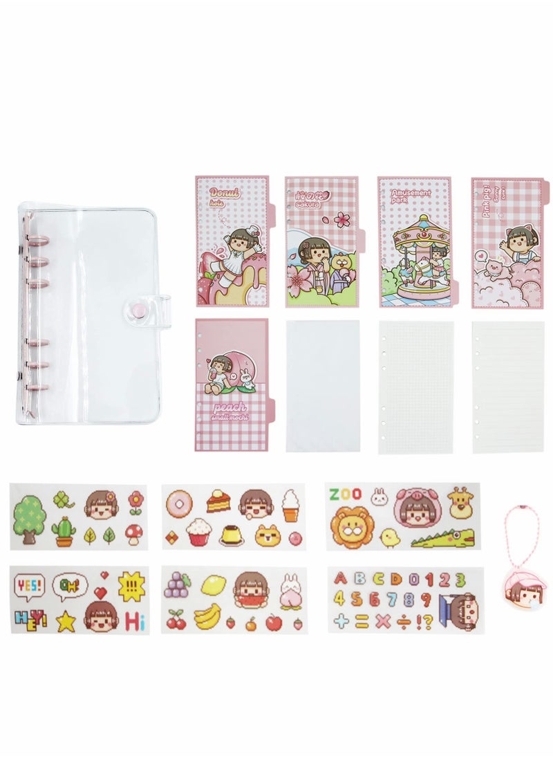 Captaintech A6 Binder Cover Notebook, Soft PVC Cute Cartoon Refillable 6 Ring Loose Leaf Round Personal Journal with Insert Paper, Pocket, Snap on Closure  - Image 2