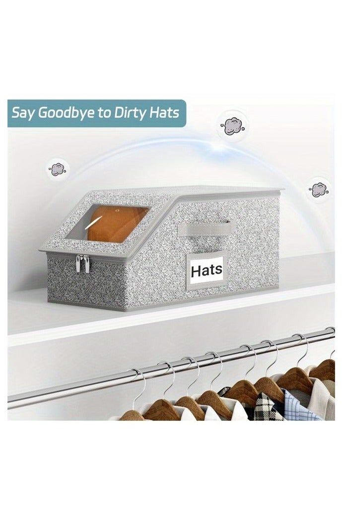 هومستر قبعة قابلة للتكديس والطي صندوق منظم مع غطاء صلب -توفير مساحة صندوق منظم، نافذة واضحة للعرض السهل، ثقيلة الخدمة بناء النسيج حاوية للقبعة القابلة للتجميع لقبعات البيسبول، قبعات -مثالي للخزانة، الرف، تخزين تحت السرير -الرجال والنساء، خزانة المنظمة والتخزين، خزانة المنظمة - Image 2