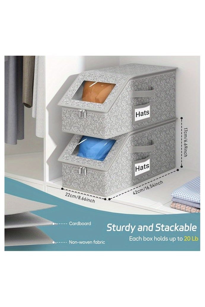 هومستر قبعة قابلة للتكديس والطي صندوق منظم مع غطاء صلب -توفير مساحة صندوق منظم، نافذة واضحة للعرض السهل، ثقيلة الخدمة بناء النسيج حاوية للقبعة القابلة للتجميع لقبعات البيسبول، قبعات -مثالي للخزانة، الرف، تخزين تحت السرير -الرجال والنساء، خزانة المنظمة والتخزين، خزانة المنظمة - Image 3