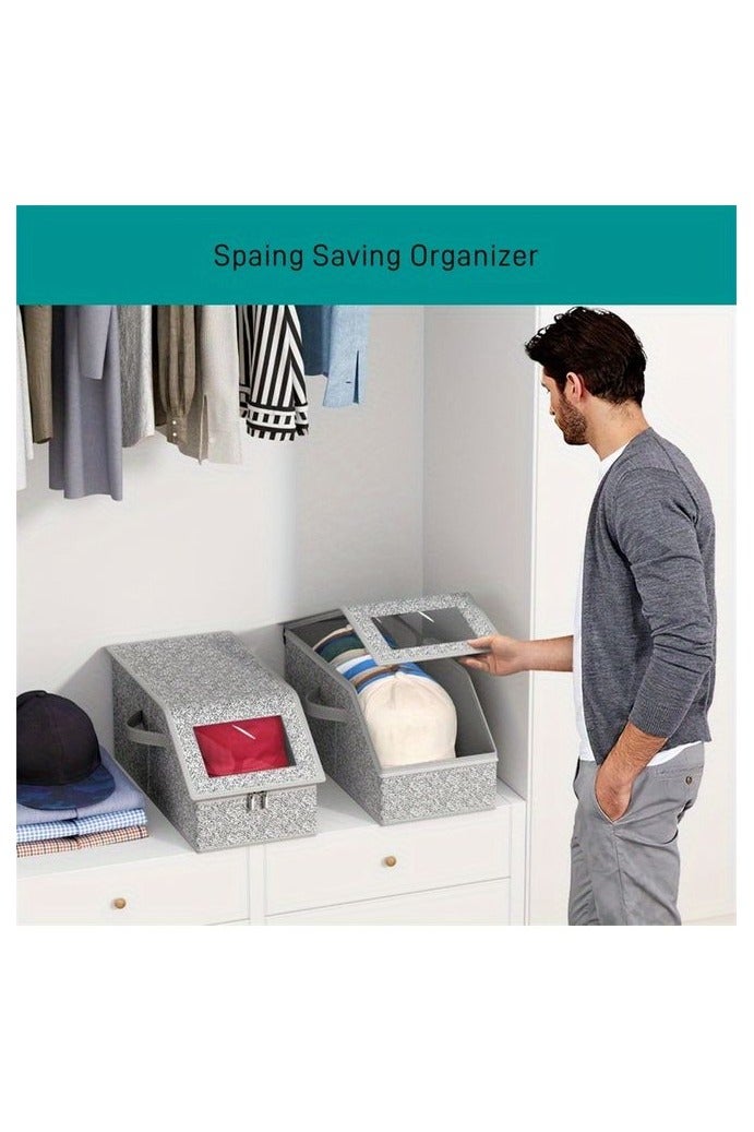 هومستر قبعة قابلة للتكديس والطي صندوق منظم مع غطاء صلب -توفير مساحة صندوق منظم، نافذة واضحة للعرض السهل، ثقيلة الخدمة بناء النسيج حاوية للقبعة القابلة للتجميع لقبعات البيسبول، قبعات -مثالي للخزانة، الرف، تخزين تحت السرير -الرجال والنساء، خزانة المنظمة والتخزين، خزانة المنظمة - Image 4