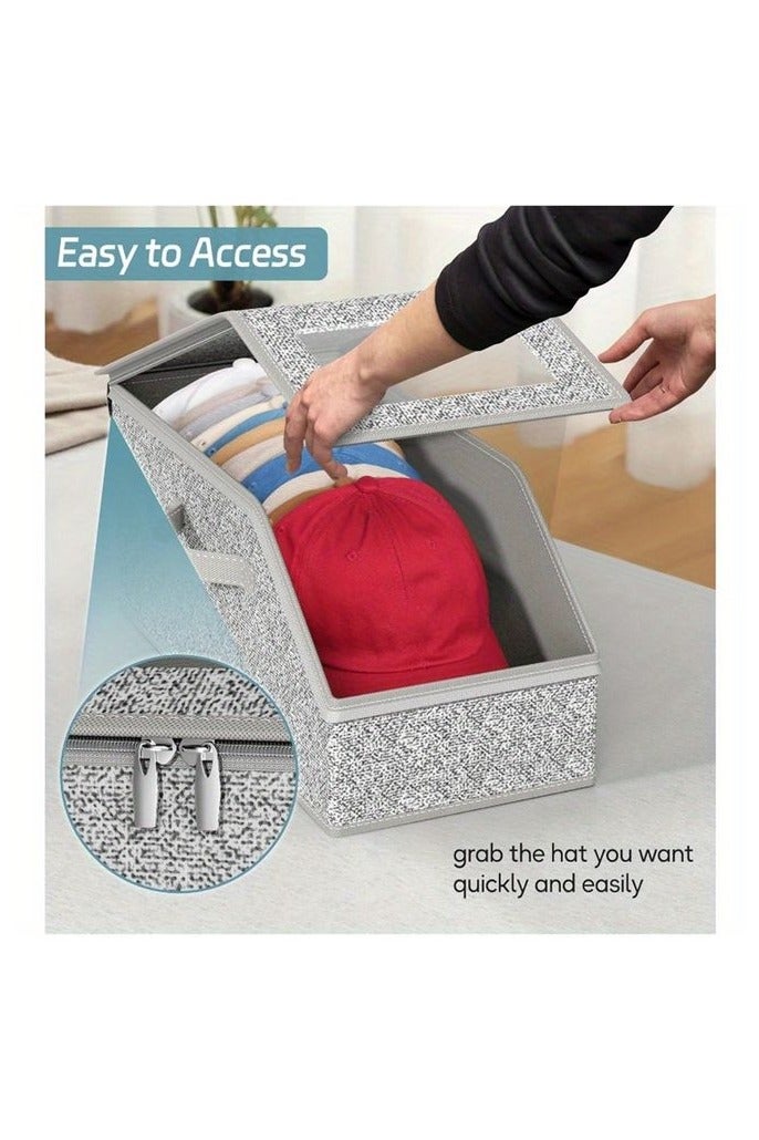 هومستر قبعة قابلة للتكديس والطي صندوق منظم مع غطاء صلب -توفير مساحة صندوق منظم، نافذة واضحة للعرض السهل، ثقيلة الخدمة بناء النسيج حاوية للقبعة القابلة للتجميع لقبعات البيسبول، قبعات -مثالي للخزانة، الرف، تخزين تحت السرير -الرجال والنساء، خزانة المنظمة والتخزين، خزانة المنظمة - Image 5