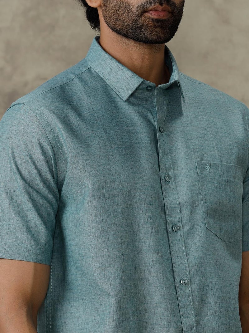 RAMRAJ COTTON Mens Half Sleeve Shirt Pine Green Trendy 8 YH5 - Image 5