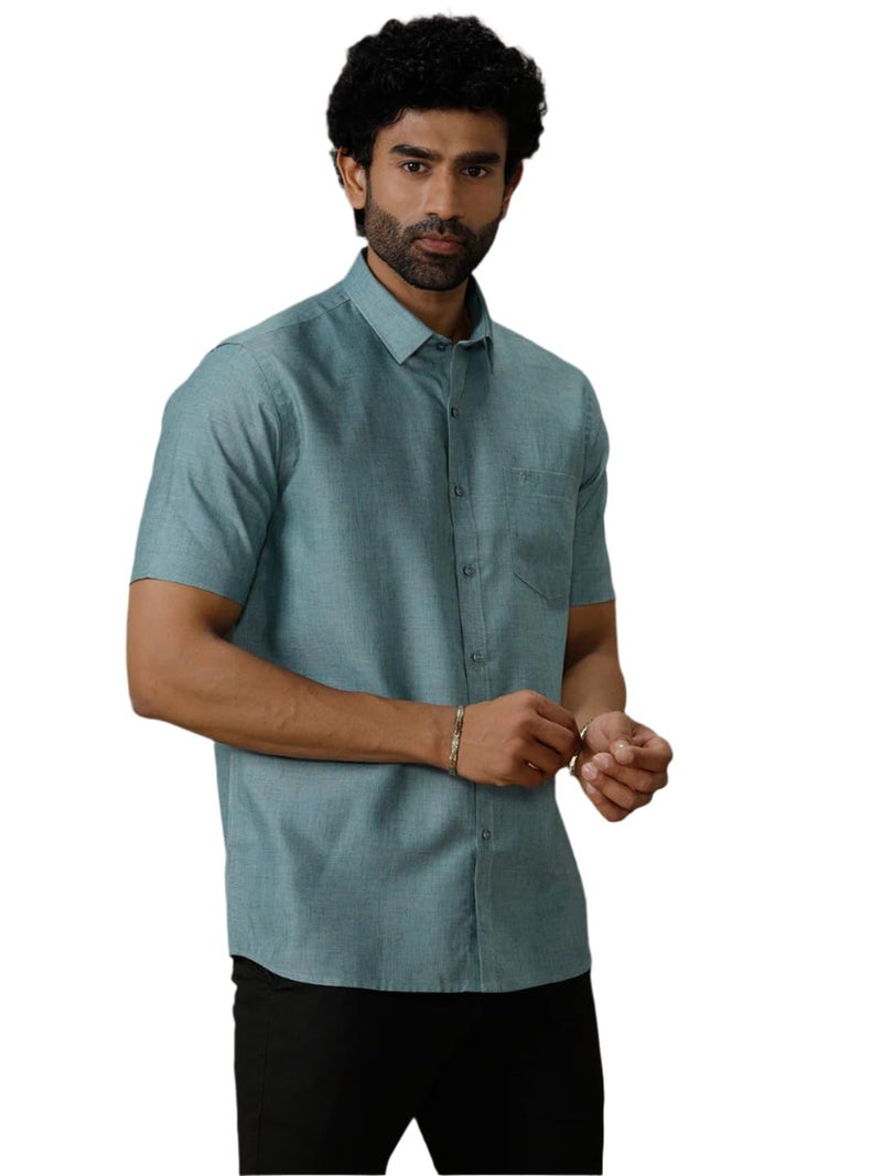 RAMRAJ COTTON Mens Half Sleeve Shirt Pine Green Trendy 8 YH5 - Image 1