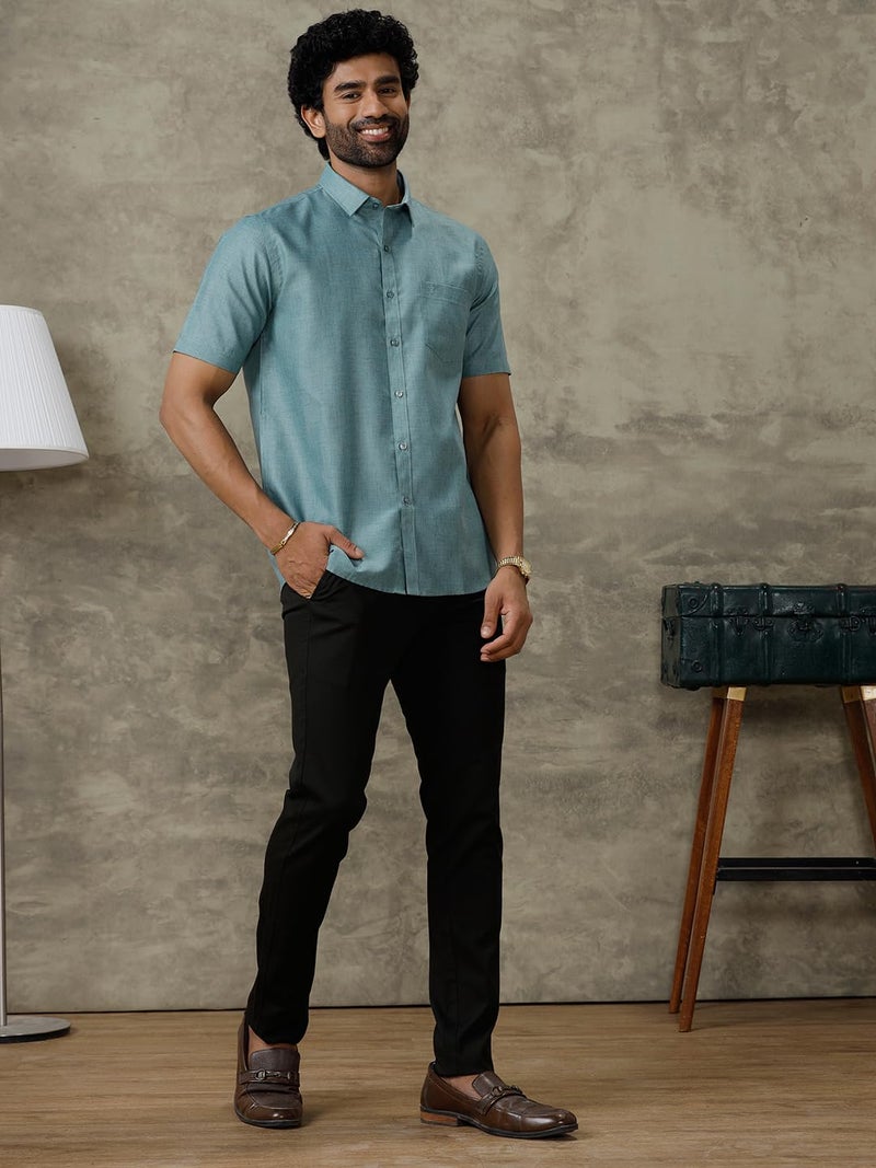 RAMRAJ COTTON Mens Half Sleeve Shirt Pine Green Trendy 8 YH5 - Image 4