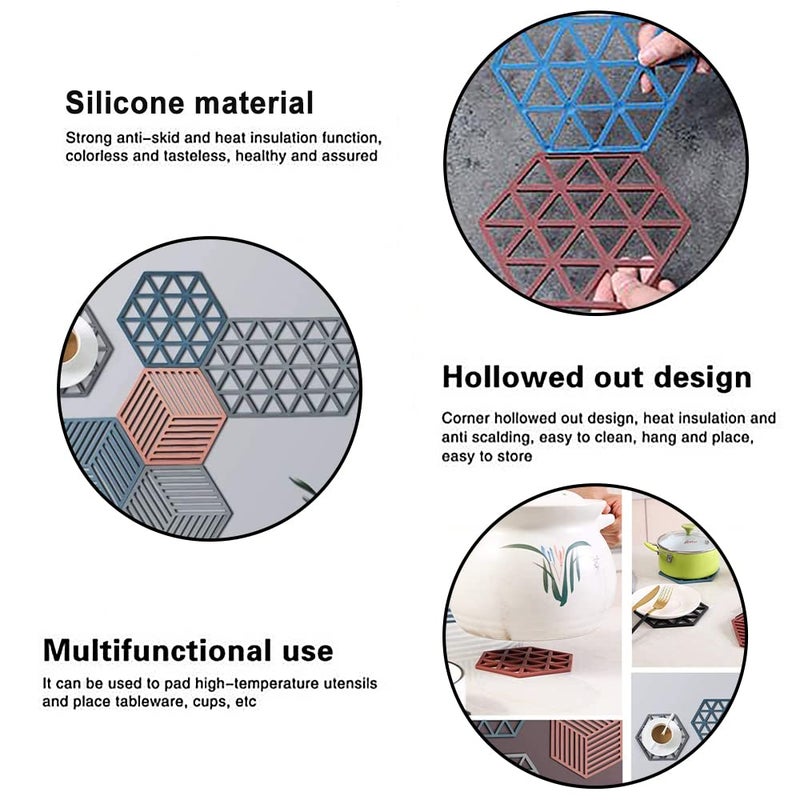 SYGA Silicone Table Mat, 6 Pack Trivet Heat-Insulated Mats Waterproof and Oil-Proof Coaster Placemat for Dining Office Kitchen Triangle - Blue - Image 2