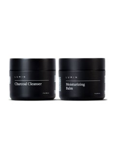 The Fundamental Duo Set for Men: 2 Piece Kit to Cleanse, Hydrate, and Moisturize Your Skin - Includes Moisturizing Balm and Charcoal Cleanser - Achieve Your Best Look with Lumin