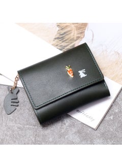 Cute Short Wallet for Women 2022 Fashionable Minimalist Solid Color Tri-fold Fresh And Lovely Design Korean Style PU Leather Green