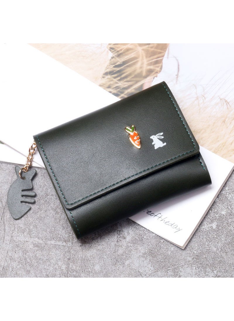 Generic - Cute Short Wallet for Women 2022 Fashionable Minimalist Solid Color Tri-fold Fresh And Lovely Design Korean Style PU Leather Green - Image 1