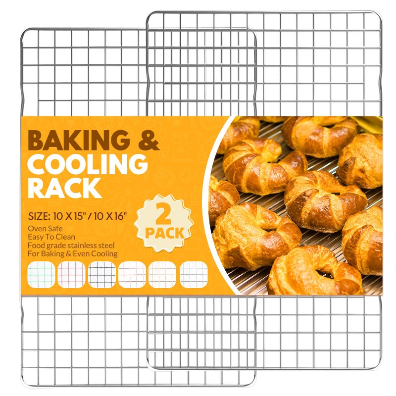 HOHOM 2 PCS Cooling Racks for Cooking and Baking, 16x10 Inches Stainless Steel Cooling Rack, Sheet Pan with Wire Rack for Baking Sheet, Bacon Rack Oven Safe Fits Jelly Roll Sheet Pan - Image 1