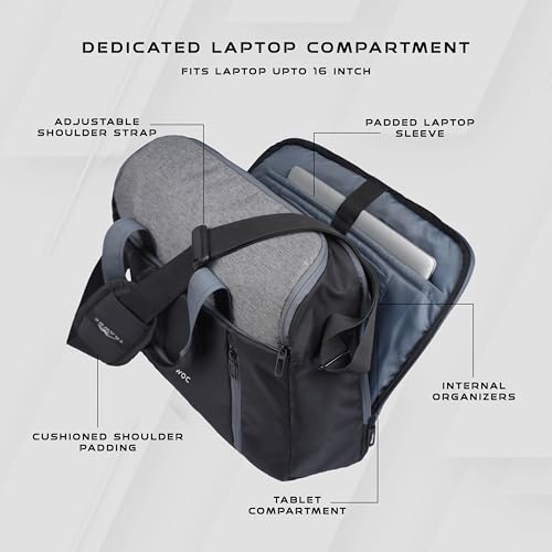 TRAWOC TMPB03 Messenger Shoulder Bag with 16-inch Laptop Compartment |16L Durable Office and College Bag |Water-resistant Business Handbag |3-Year Warranty |Grey - Image 2