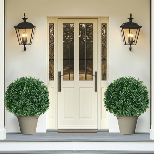 Grooy Artificial Boxwood Topiary Ball Tree with Ground Spike, Set of 2 Artificial Shrub Bushes, Fake Evergreen Tree for Porch, Artificial Plants for Outdoor Planters Indoor UV Resistant - Image 5