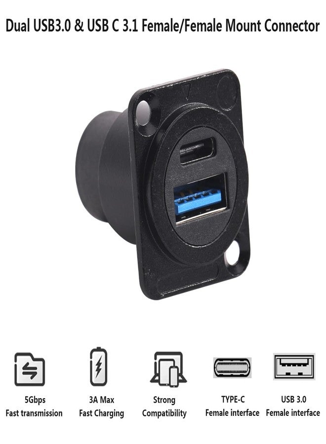 PENGLIN محول لوحة تثبيت USB مزدوج من PENGLIN (قطعتان)، موصل USB-C 3.1 وUSB 3.0 أنثى إلى أنثى، مقبس USB A وType C للتوصيل المباشر، للاستخدام في السيارة/المنزل/الصناعة - Image 2