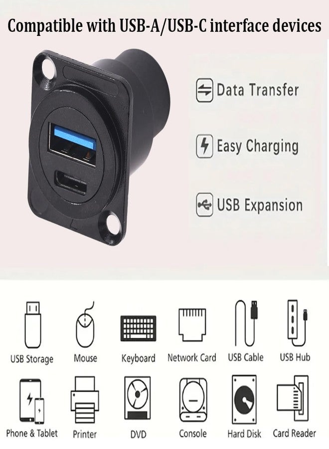 PENGLIN محول لوحة تثبيت USB مزدوج من PENGLIN (قطعتان)، موصل USB-C 3.1 وUSB 3.0 أنثى إلى أنثى، مقبس USB A وType C للتوصيل المباشر، للاستخدام في السيارة/المنزل/الصناعة - Image 4