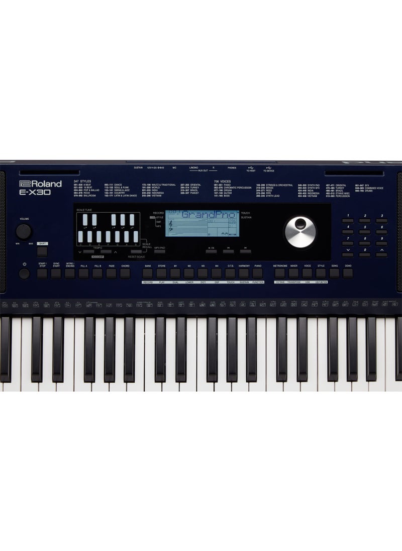 Roland - E-X30 61-Key Arranger Keyboard – 256-Voice Polyphony, 433+ Tones, 347 Styles, MP3 Playback, and USB Connectivity - Image 1