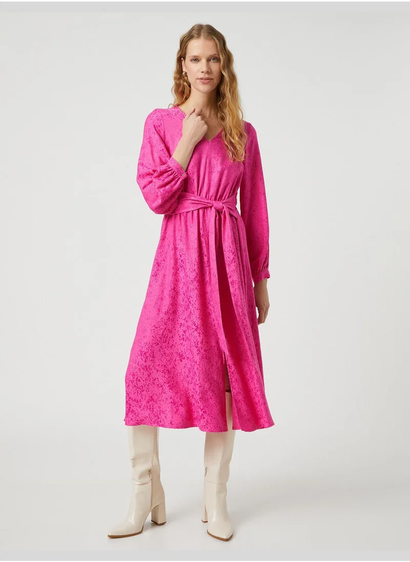 KOTON Midi Dress V Neck Long Sleeve